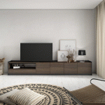 SKRAUT HOME - MEUBLE TV, BANC TÉLÉ, 310X50X37 CM, POUR LES TV JUSQU'À 80, MEUBLES DE SALON, CHÊNE FONCÉ ET NOIR