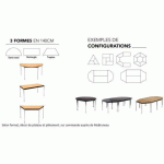 TABLE MULTIFORME CONFORT 140 X 70 CHÊNE CLAIR PIED NOIR AVEC BORDS ARRONDIS ANTICHOCS