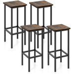 LOT DE 4 TABOURETS DE BAR CHAISE DE BAR DE 65 CM PIEDS ET REPOSE-PIEDS EN MÉTAL POUR CUISINE SALLE À MANGER MARRON RUSTIQUE - MARRON