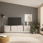 SKRAUT HOME - MEUBLE TV EFFET BOIS BEIGE 207X35X50CM SUSPENDU