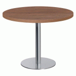 TABLE RONDE PLATEAU DIAMÈTRE 100CM NOYER SHINY PIED COLONNE CHROMÉ