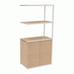 BIBLIOTHÈQUE LUMYA L 80 X P 41,5 X H 162 CM MODULE SUIVANT STRUCTURE MÉTAL BLANC 2 PORTES CHÊNE CLAIR