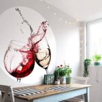 PAPIER PEINT INTISSÉ PHOTO ROND CUISINE VERRES À VIN PAPIERS PEINTS BLANC VIN ROUGE TABLEAU Ø2.84M - BLANC