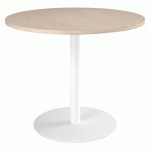 TABLE RONDE EXCELLENS 100 CM PLATEAU CHÊNE CLAIR PIÈTEMENT COLONNE MÉTAL BLANC