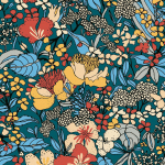 PAPIER PEINT INTISSÉ ANNÉES 60 FLEURI | PAPIER MOTIF FLORAL ROUGE, BLEU ET JAUNE | TAPISSERIE FLEURIE BLEUE POUR CHAMBRE ADULTE - 10,05 X 0,53 M