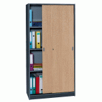 ARMOIRE CORPS ANTHRACITE HAUTEUR 100 CM PORTES COULISSANTES COLORIS HÊTRE - MANUTAN COLLECTIVITÉS