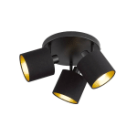 REALITY LEUCHTEN SPOT POUR PLAFOND TOMMY, NOIR/OR, Ø 25 CM, 3 LAMPES, TISSU