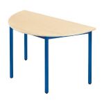 TABLE MODULAIRE DOMINO 1/2 ROND - L. 120 X P. 60 CM - PLATEAU ERABLE - PIEDS BLEU