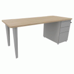 BUREAU EVIDENCE 180X80 CHÊNE NATUREL CAISSON PORTEUR/PIED ALU - VINCO