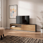 SKRAUT HOME - MEUBLE TV EFFET BOIS DE CHÊNE ET NOIR 207X37X50CM AVEC LED