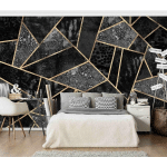 PAPIER PEINT INTISSÉ - GRAY TRIANGLES GOLD - MURAL FORMAT PAYSAGE DIMENSION HXL: 290CM X 432CM