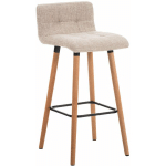 TABOURET DE BAR EN TISSU CRÈME COUTURES DÉCORATIVES PIEDS EN BOIS AVEC REPOSE-PIEDS - CRÈMEM