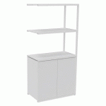 BIBLIOTHÈQUE LUMYA L 80 X P 41,5 X H 162 CM MODULE SUIVANT STRUCTURE MÉTAL BLANC 2 PORTES BLANC