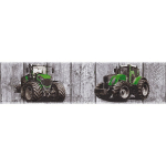 FRISE MURALE IDÉALE CHAMBRE GARÇON | FRISE PAPIER PEINT TRACTEUR VERT | FRISE TAPISSERIE IMITATION BOIS GRIS MOTIF TRACTEUR - 5,00 X 0,13 M