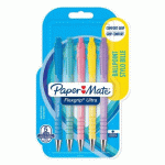 STYLO BILLE PAPER MATE FLEXGRIP ULTRA CORPS PASTEL RÉTRACTABLE POINTE MOYENNE 1 MM ENCRE BLEUE - BLISTER DE 5