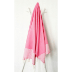 FOUTA 100 CM X 200 CM ZIWANE ROSE RAYURES BLANCHES - 100% COTON - FINITION FRANGES