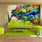 ARTGEIST - PAPIER PEINT GRAFFITIS GÉNIAUX - 100 X 70 CM - BEIGE ET MULTICOLORE