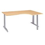 BUREAU COMPACT RETOUR À DROITE ACTUAL - L. 180 X P. 120 CM - PLATEAU CHÊNE  - PIEDS L ALUMINIUM