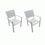LOT DE 2 FAUTEUILS PALMA EMPILABLES EN ALUMINIUM ET TEXTILÈNE BLANC AVRIL PARIS
