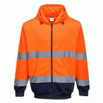 PORTWEST B317 SWEAT HI-VIS BICOLORE ZIPPÉ À CAPUCHE ORANGE/MARINE - TAILLE S
