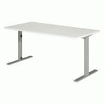 BUREAU DROIT OPTYMA L 160 CM PLATEAU BLANC PIEDS FINITION ALUMINIUM