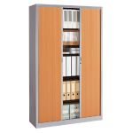 ARMOIRE MÉTAL CLASSTOUT CLASSIQUE - A RIDEAUX - L. 120 X  H. 198 CM - CORPS GRIS  - RIDEAUX HÊTRE