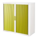 ARMOIRE POLYSTYRÈNE EASYOFFICE - A RIDEAUX - L. 110 X H. 104  CM - CORPS BLANC  - RIDEAUX VERT