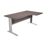 BUREAU COMPACT PRONTO PRESTIGE- RETOUR À DROITE L.160 X P.100 CM - PLATEAU CENDRE - PIEDS L CHROME