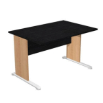 BUREAU DROIT PRONTO BOIS - L.120 X P.80 CM - PLATEAU NOIR - PIEDS EN L HETRE