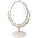 CREA - OVAL COSMETIC MIRROR VINTAGE TABLETOP VANITY 360 DEGREE ROTATION MAGNIFYING DOUBLE SIDED MIRROR (BEIGE)