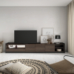 SKRAUT HOME - MEUBLE TV EFFET BOIS DE CHÊNE FONCÉ ET NOIR 310X37X50CM AVEC LED