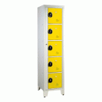 VESTIAIRE VISITABLE IDÉAL COLLÈGE - 1 COLONNE 5 CASIERS MONOBLOC GRIS JAUNE