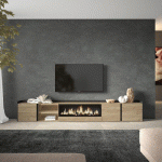 SKRAUT HOME - MEUBLE TV EFFET BOIS DE CHÊNE ET NOIR 315X35X50CM CHEMINÉE EFFET FEU