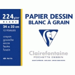 POCHETTE DE 12 FEUILLES PAPIER DESSIN BLANC CLAIREFONTAINE - 24X32 - 224G - REF : 96176