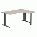 BUREAU COMPACT L 160 CM CHÊNE GRIS RETOUR À DROITE RÉGLABLE EN HAUTEUR PIÈTEMENT MÉTAL PLUS EXCELLENS ANTHRACITE