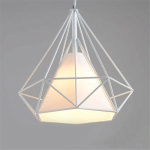 WOTTES - LUSTRE SUSPENSION MODERNE FORME DIAMANT LAMPE SUSPENSION ABAT-JOUR EN MÉTAL E27 POUR CHAMBRE SALON SALLE À MANGER BLANC - BLANC