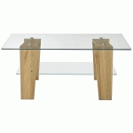 TABLE BASSE EN VERRE ET CHÊNE MASSIF - L.100 X H.40 X P.65 CM PEGANE
