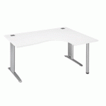 BUREAU COMPACT EXCELLENS L 160 CM BLANC RETOUR À DROITE RÉGLABLE EN HAUTEUR PIÉTEMENT MÉTAL PLUS BLANC