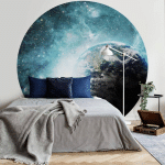 K&L WALL ART - PAPIER PEINT INTISSÉ PHOTO ROND PLANÈTE TERRE PAPIERS PEINTS ETOILES GALAXIE TABLEAU Ø1.4M - BLEU