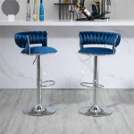 LOT DE 2 TABOURETS DE BAR PIVOTANTS CHAISES DE COMPTOIR RÉGLABLES AVEC REPOSE-PIEDS POUR LA CUISINE, LA SALLE À MANGER BLEU