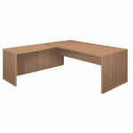 BUREAU RETOUR À GAUCHE L 180 X P 90 PLATEAU NOYER RETOUR BLANC PIÈTEMENT PLEIN ESSENZZA