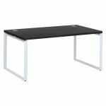 BUREAU DROIT L 160 X P 90 CM PLATEAU NOIR ÉBÈNE PIÈTEMENT ACIER BLANC SHINY