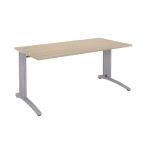 BUREAU DROIT BIOSPACE 2 - L. 180 X P. 80 CM - PLATEAU CHÊNE - PIEDS L ALUMINIUM - EMBASE 'FRAMBOISE'