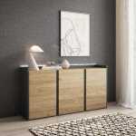 SKRAUT HOME - BUFFET EFFET BOIS DE CHÊNE ET NOIR 156X35X80CM AVEC LED