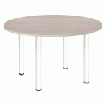 TABLE RONDE L 120 CM EXCELLENS PLATEAU CHÊNE GRIS 4 PIEDS MÉTAL BLANC