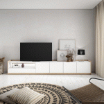 SKRAUT HOME - MEUBLE TV EFFET BOIS BLANC ET CHÊNE 310X37X50CM AVEC LED