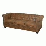 HOMMOO CANAPE CHESTERFIELD 3 PLACES CUIR ARTIFICIEL MARRON HDV09938