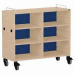 MEUBLE BAS SHIFT+ LANDSCAPE MÉLAMINÉ 4 ÉTAGÈRES - ÉRABLE - BLEU SAPHIR - MANUTAN COLLECTIVITÉS