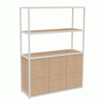 BIBLIOTHÈQUE LUMYA L 120 X P 41,5 X H 162 CM MODULE DÉPART STRUCTURE MÉTAL BLANC 3 PORTES CHÊNE CLAIR