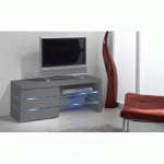 MEUBLE TV LEON, GRIS MAT ET LUMIÈRE LED